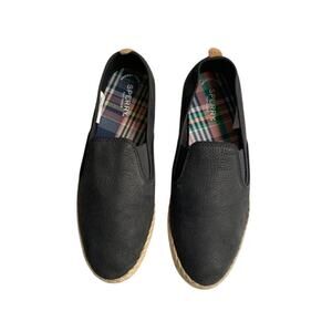 Sperry  Black Leather Jute Sailor Twin Espadrilles Flats Size 9 Excellent
